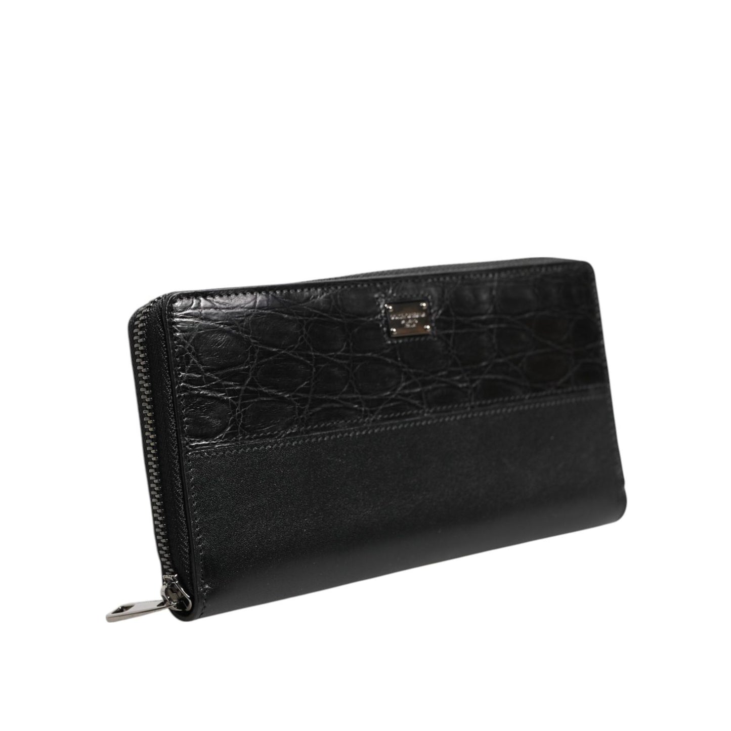 Dolce & Gabbana Black Leather DG Plaque Zip Around Continental Wallet