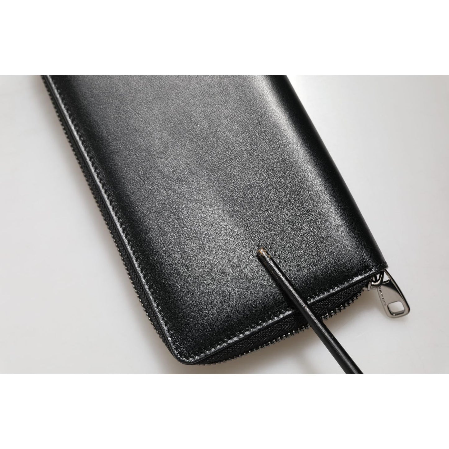 Dolce & Gabbana Black Leather DG Plaque Zip Around Continental Wallet