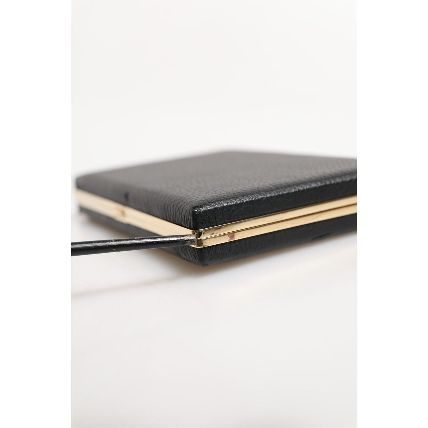 Dolce & Gabbana Black Leather Gold Frame Clutch Evening Party Purse Bag