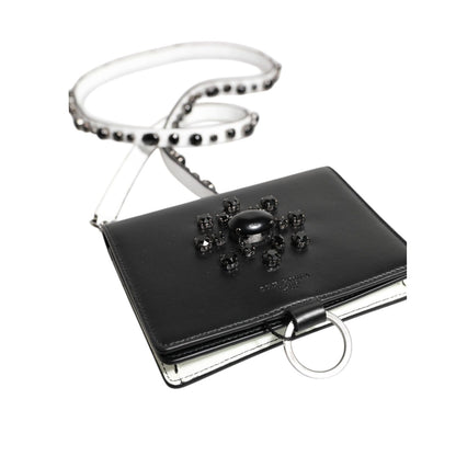 Dolce & Gabbana Black Leather Crystal Embellished Card Holder Wallet