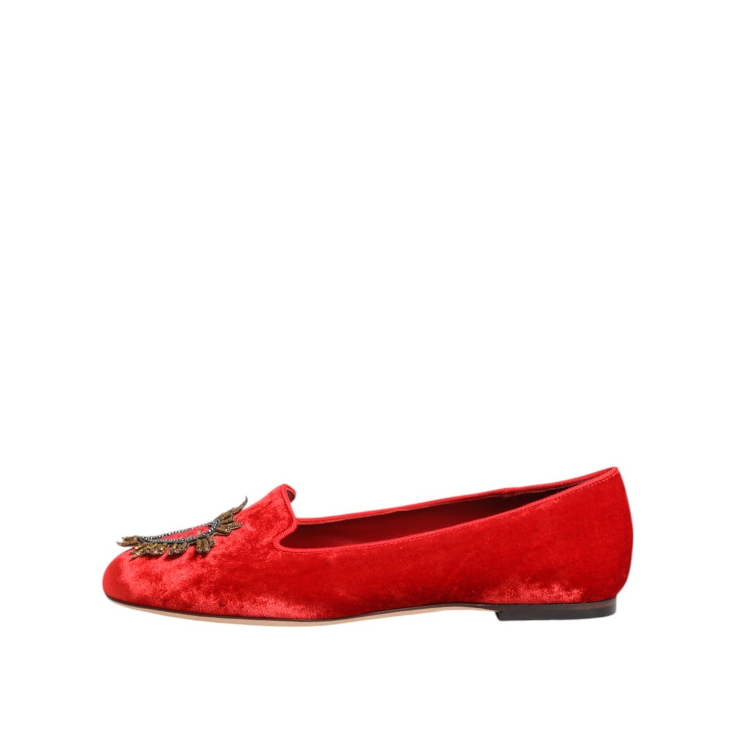 Dolce & Gabbana Red Velvet DG Heart Loafers Flat Shoes