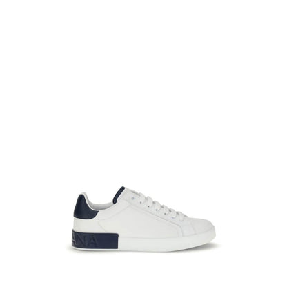Dolce & Gabbana White Calf Leather Bos Taurus Low Top Sneakers