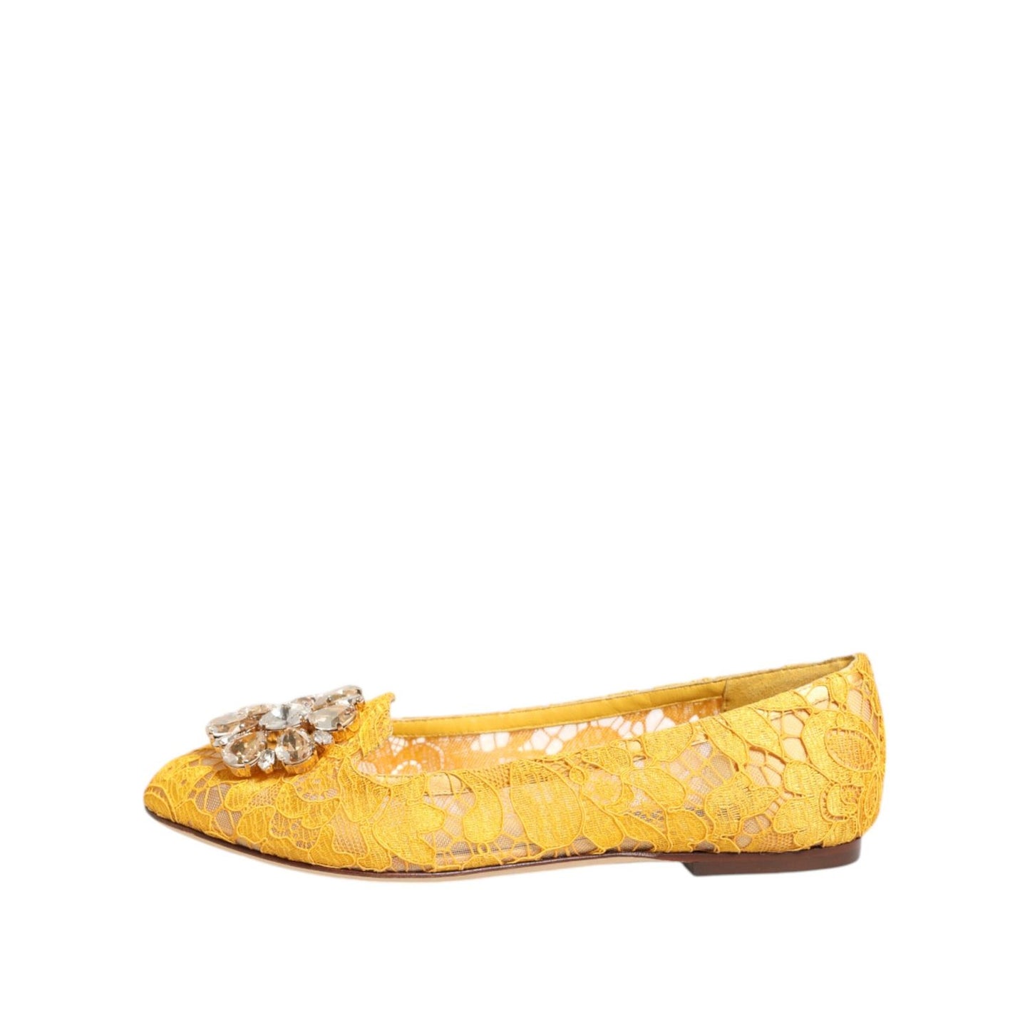 Dolce & Gabbana Yellow Taormina Lace Crystals Flats Shoes