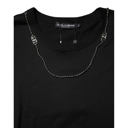 Dolce & Gabbana Black Chain Necklace Cotton Crewneck T-shirt