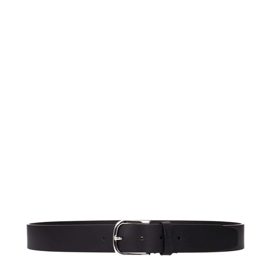 Testoni Black Leather Regular Belt with silver buckle closure, 3.5 cm height, casual style, MPN CDO00898755RFN.