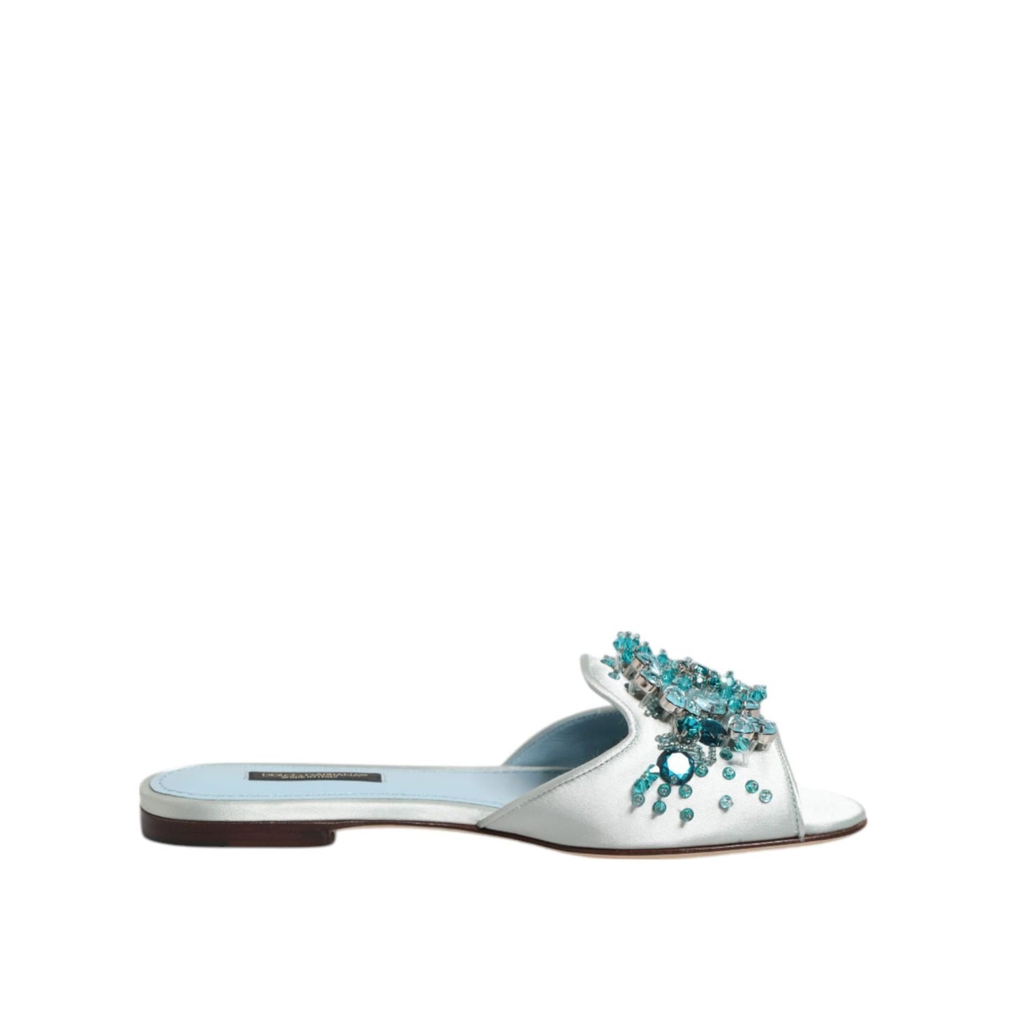 Dolce & Gabbana Silver Blue Leather Bead Embellish Slide Shoes