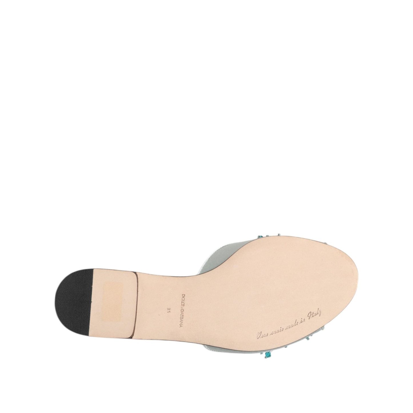 Dolce & Gabbana Silver Blue Leather Bead Embellish Slide Shoes