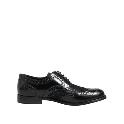 Dolce & Gabbana Black Leather Floral Lace Dress Formal Shoes