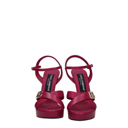 Dolce & Gabbana Pink Leather Platform Sandals with buckle closure, open toe, and high heel in fuchsia color.
