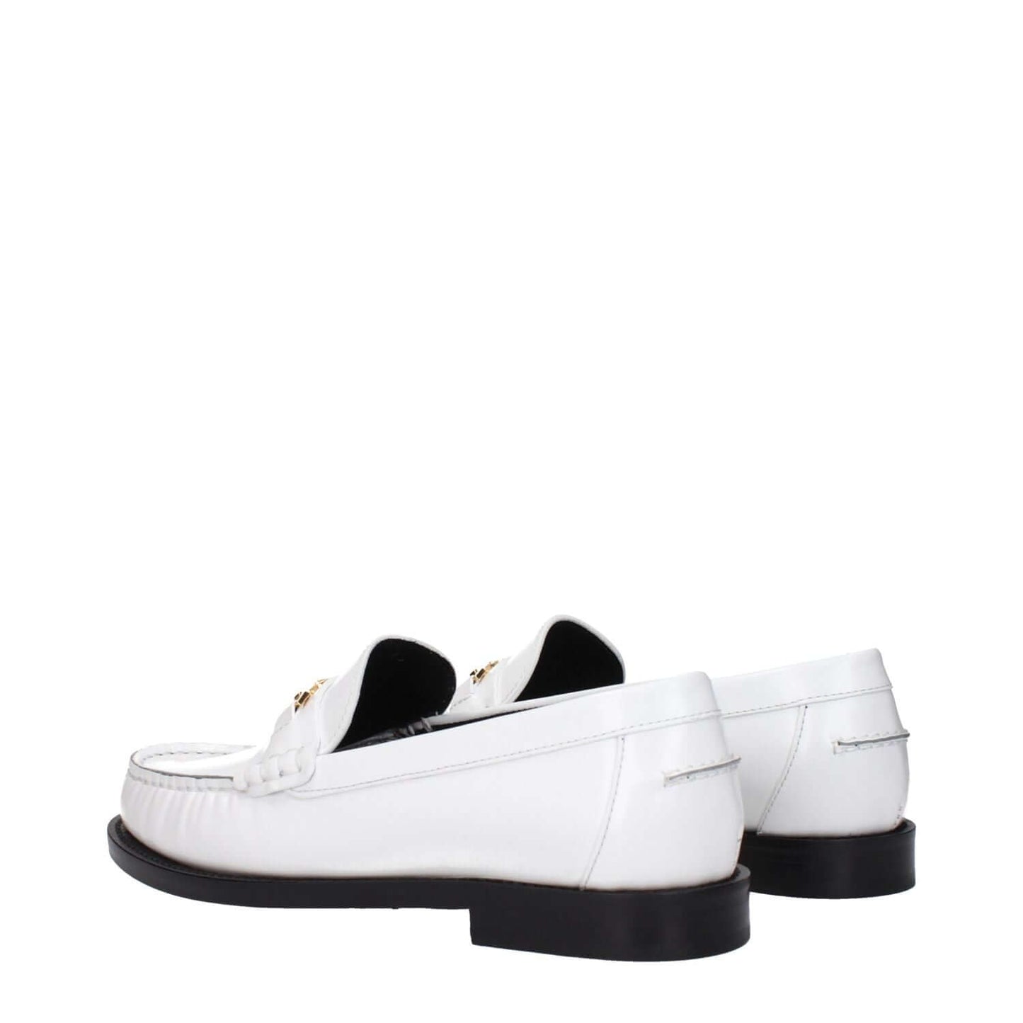 Versace White Leather Slip-On Loafers with front detail and logo, side view of luxury designer footwear style.