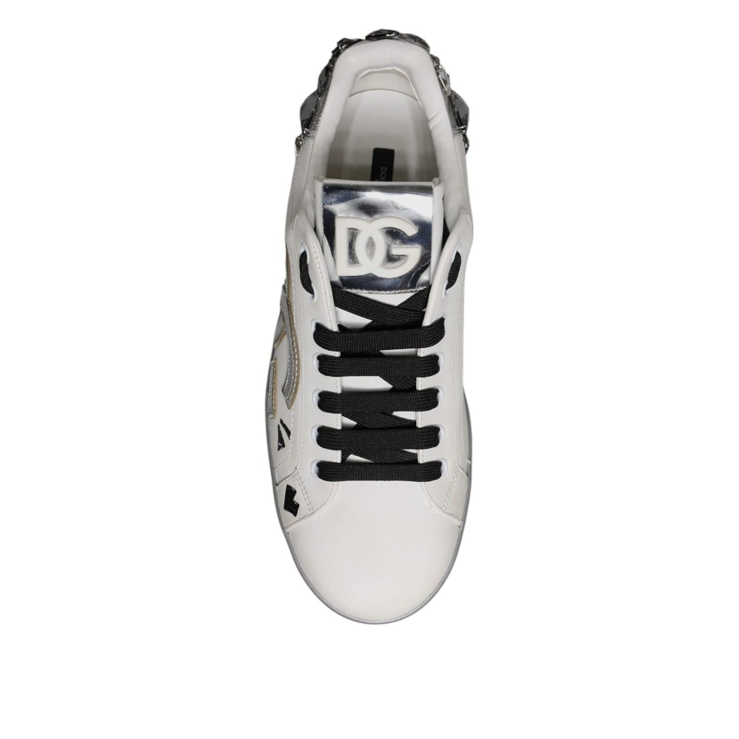 Dolce & Gabbana White Crystal Logo Portofino Sneakers Shoes