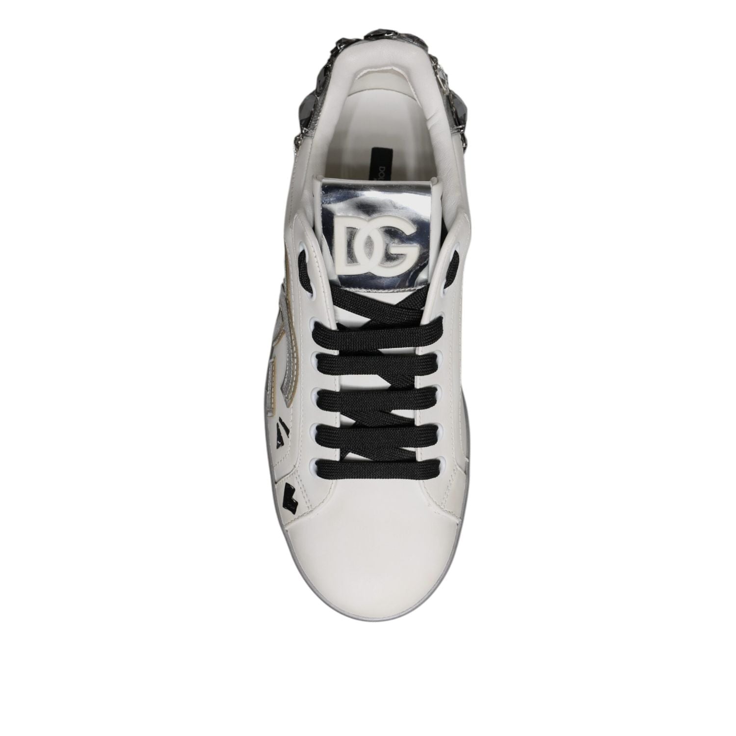Dolce & Gabbana White Crystal Logo Portofino Sneakers Shoes