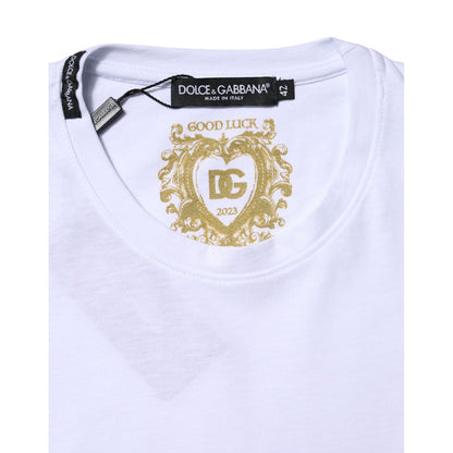 Dolce & Gabbana White Cotton Goodluck 2023 Crew Neck T-shirt