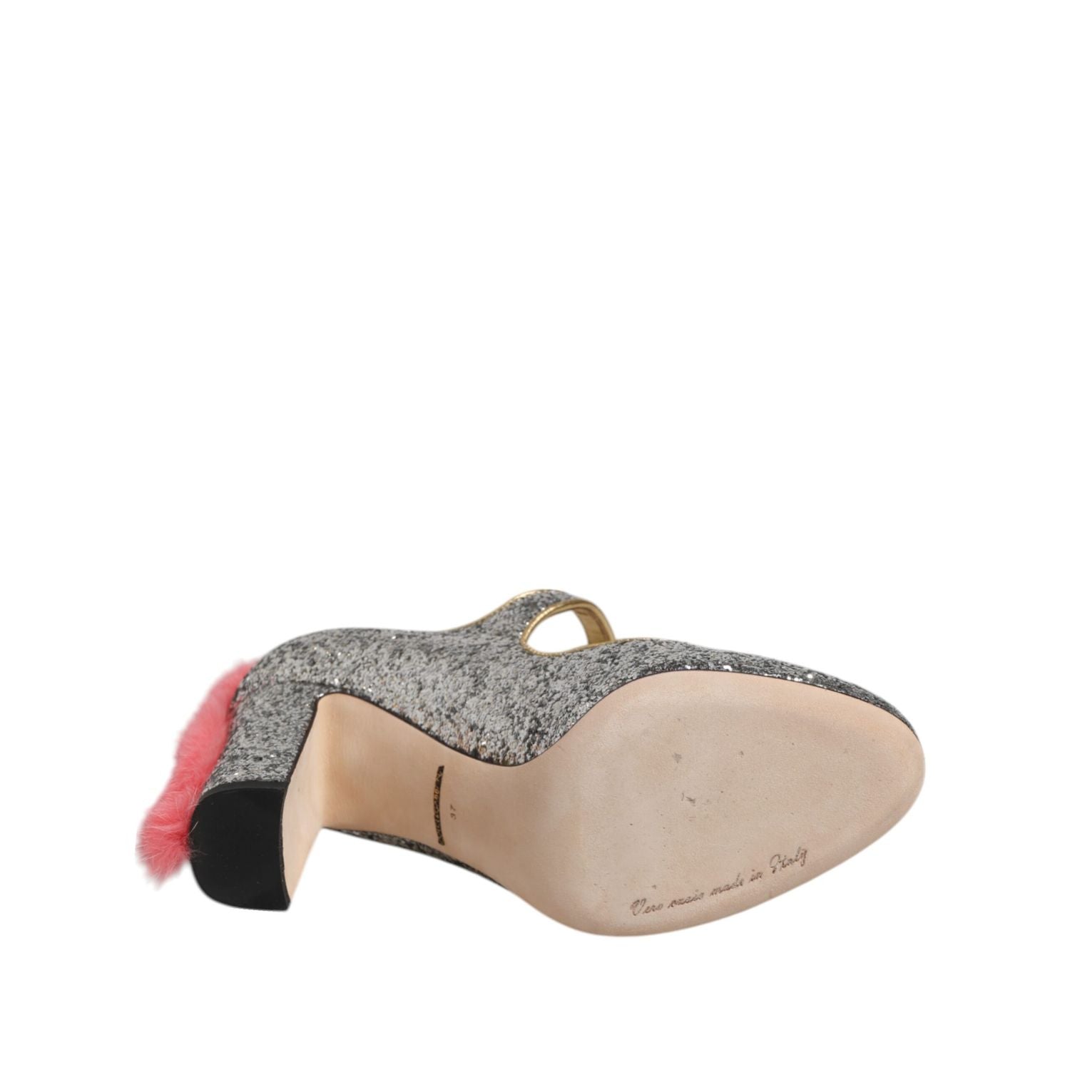 Dolce & Gabbana Silver Glitter Mink Fur VALLY Pumps Shoes