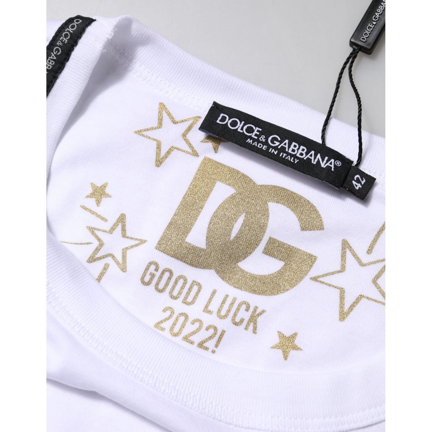 Dolce & Gabbana White Cotton Goodluck 2022 Crew Neck T-shirt