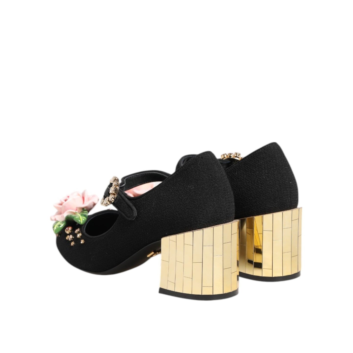 Dolce & Gabbana Black Flower Crystal Embellished Mary Jane Shoes