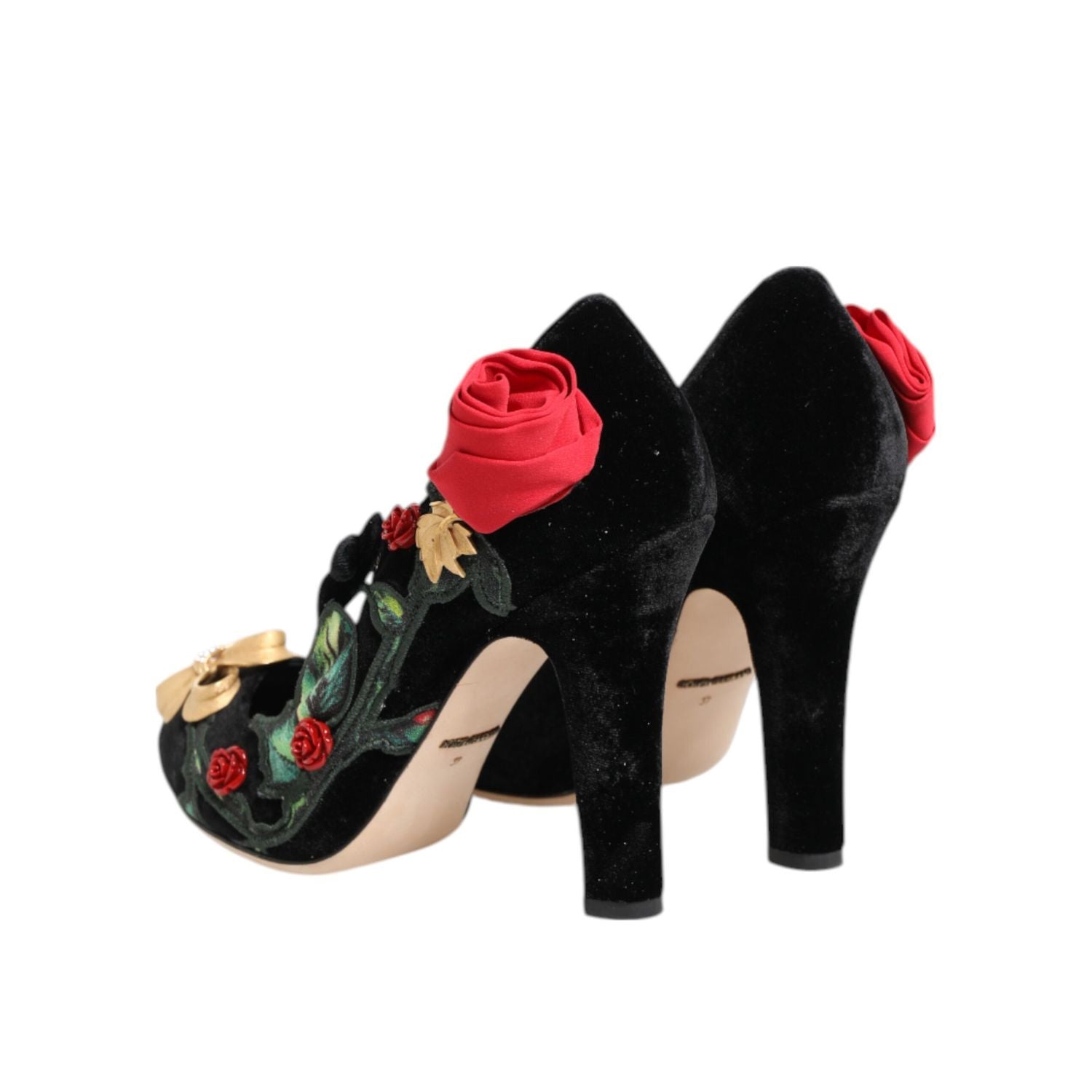 Dolce & Gabbana Black Roses Crystal Brooch Mary Jane Shoes