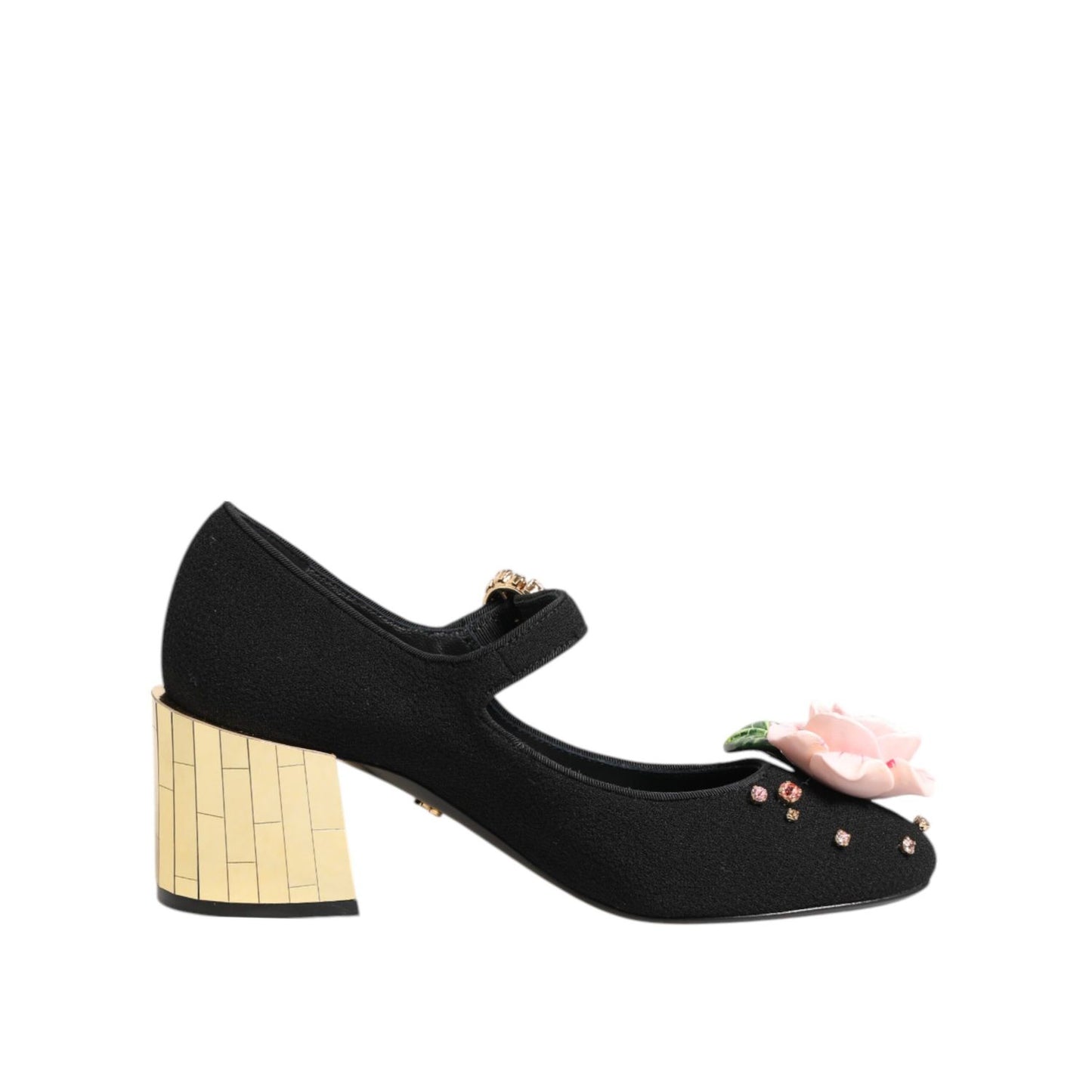 Dolce & Gabbana Black Flower Crystal Embellished Mary Jane Shoes