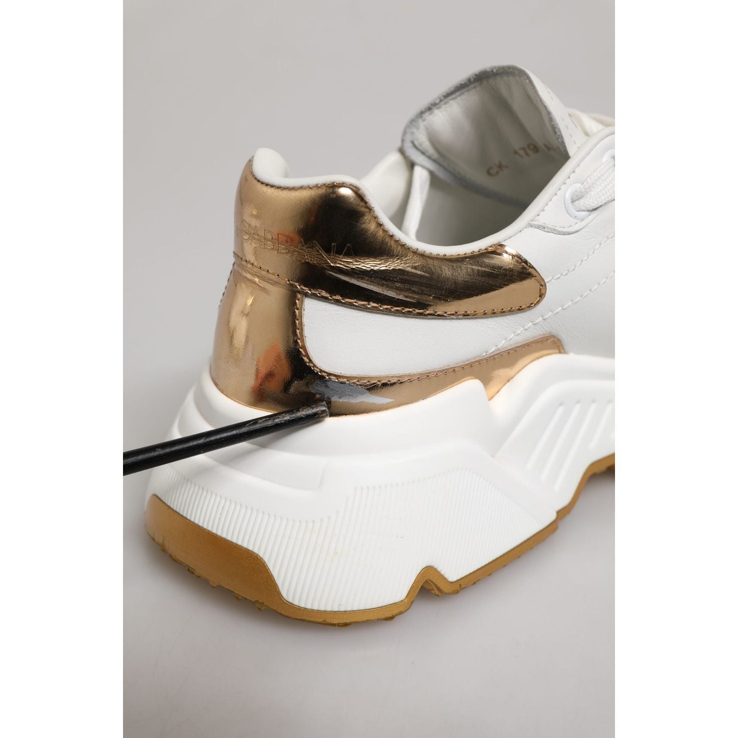 Dolce & Gabbana White Gold DAYMASTER Leather Sneakers Shoes