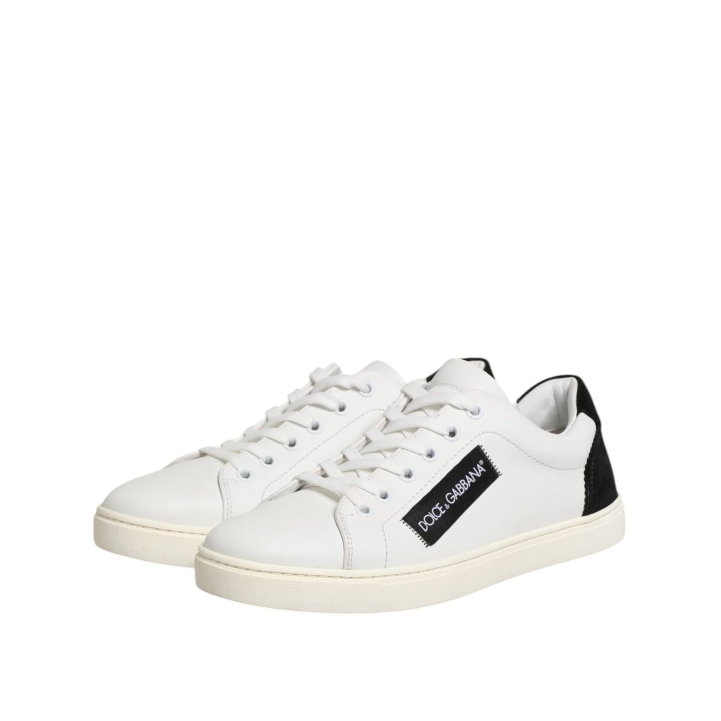 Dolce & Gabbana White Black Leather Low Top Sneakers Shoes