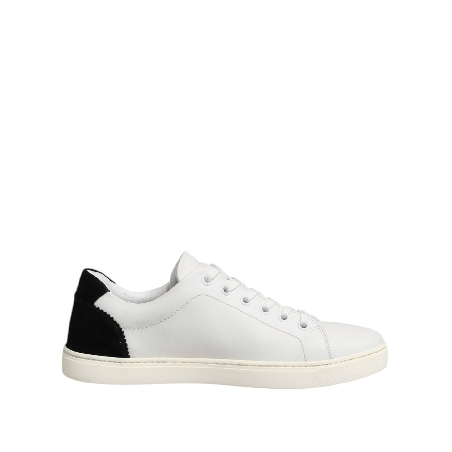 Dolce & Gabbana White Black Leather Low Top Sneakers Shoes