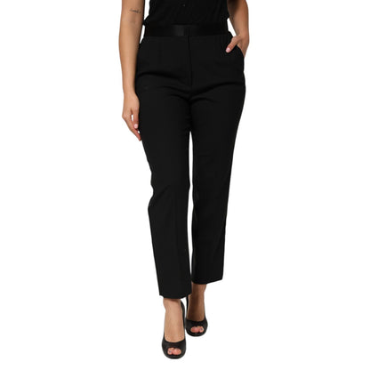 Dolce & Gabbana Black Wool HighWaist Tapered Trouser Pants