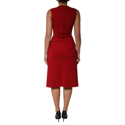 Dolce & Gabbana Red Viscose Stretch Slit Sheath Midi Dress