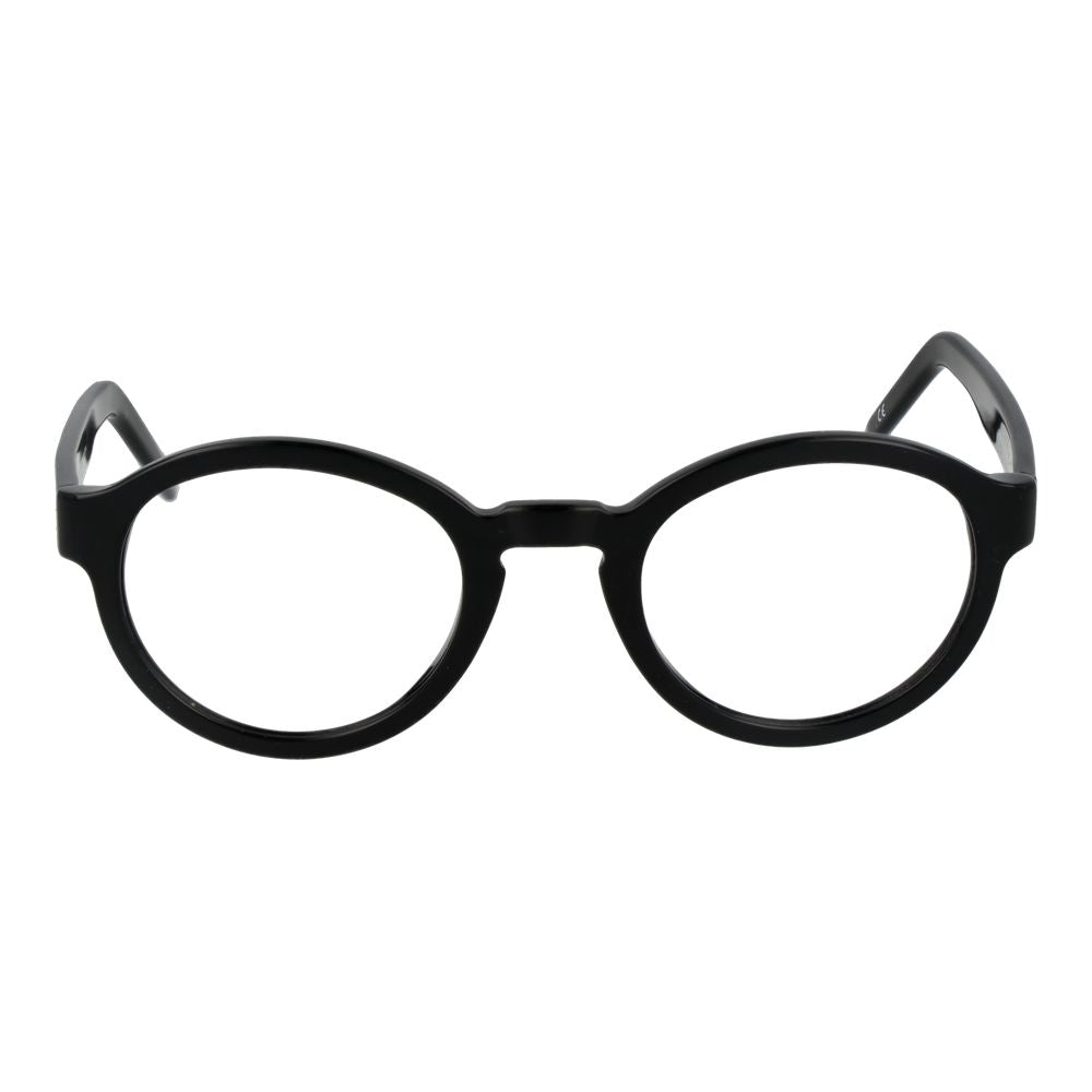 Andy Wolf Black Unisex Glasses Frame, full-rim acetate with round style and demo lenses, size 51-24-145, includes branded case.