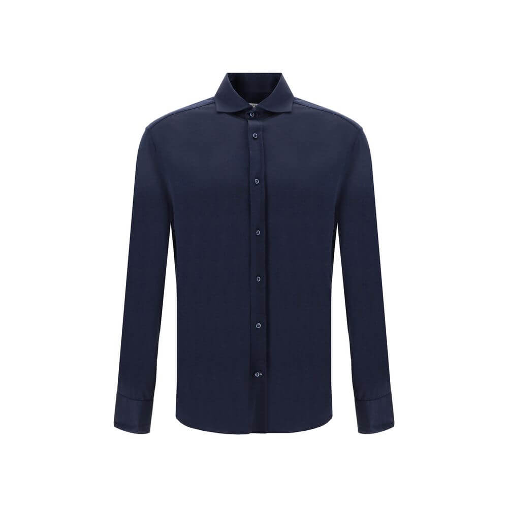 Brunello Cucinelli Blue Silk Shirt with classic collar and button closure, providing luxury and versatility for any outfit.