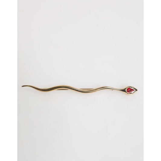 Dolce & Gabbana Gold Brass Red Crystal Spilla Serpente Mens Brooch Pin