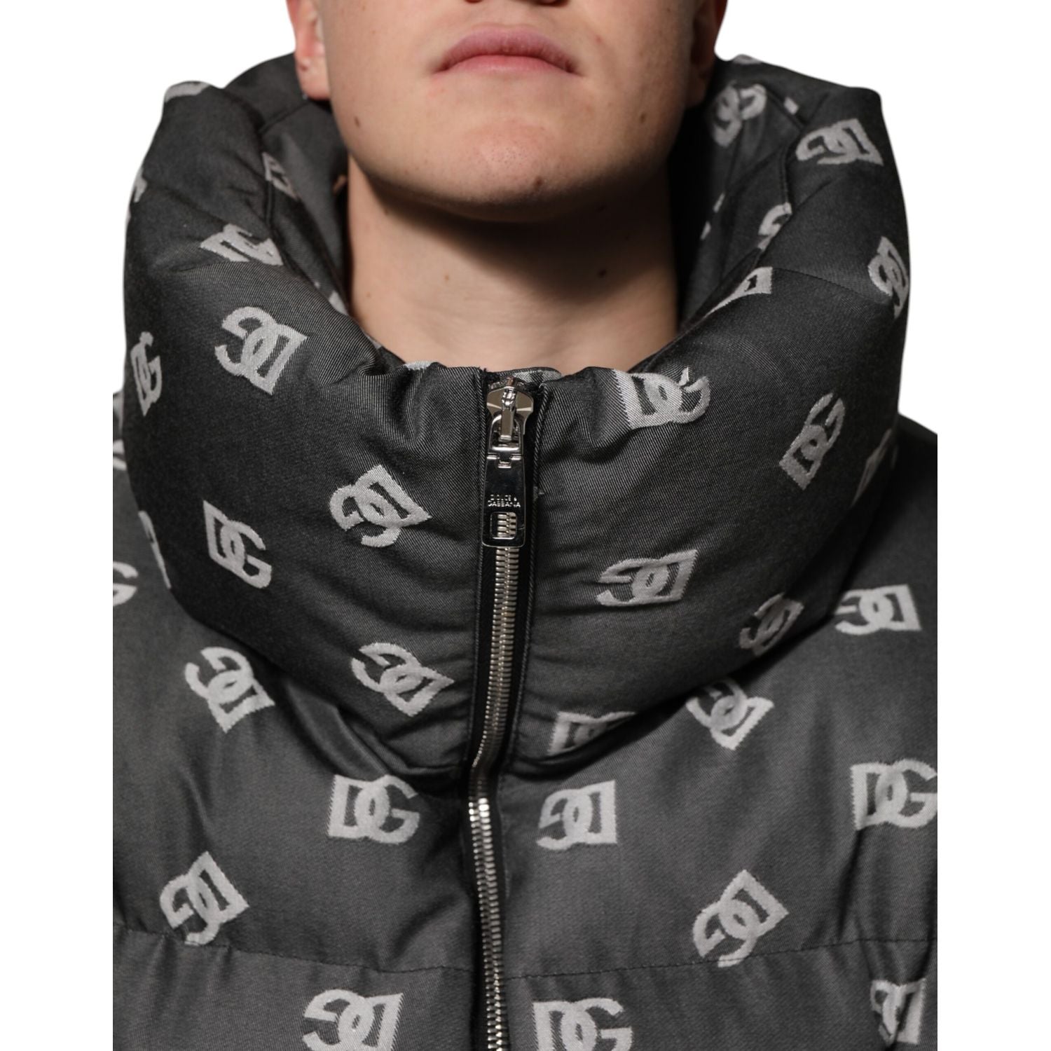 Dolce & Gabbana Black DG Monogram Full Zip Puffer Men Jacket