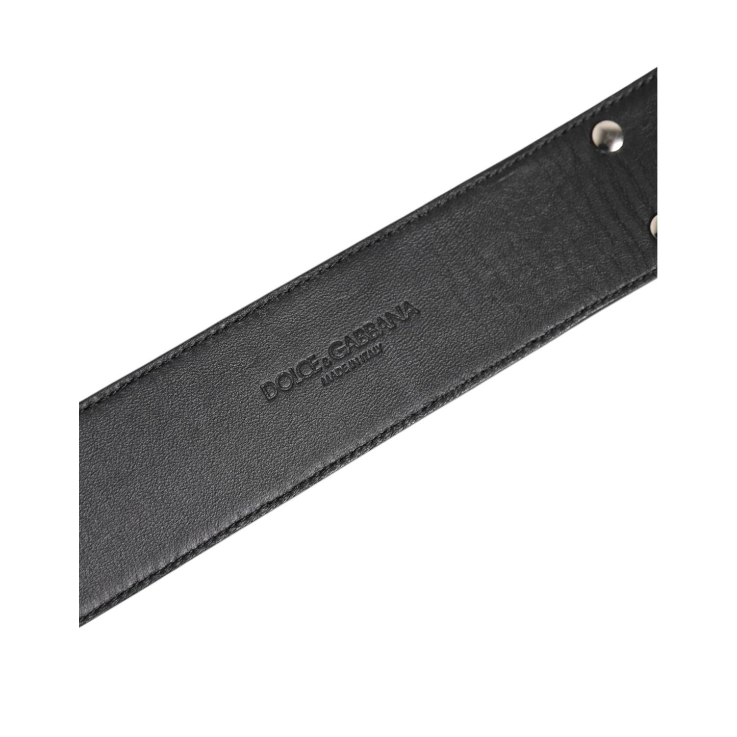 Dolce & Gabbana Silver Textured Leather Gold Tone Metal Neckband