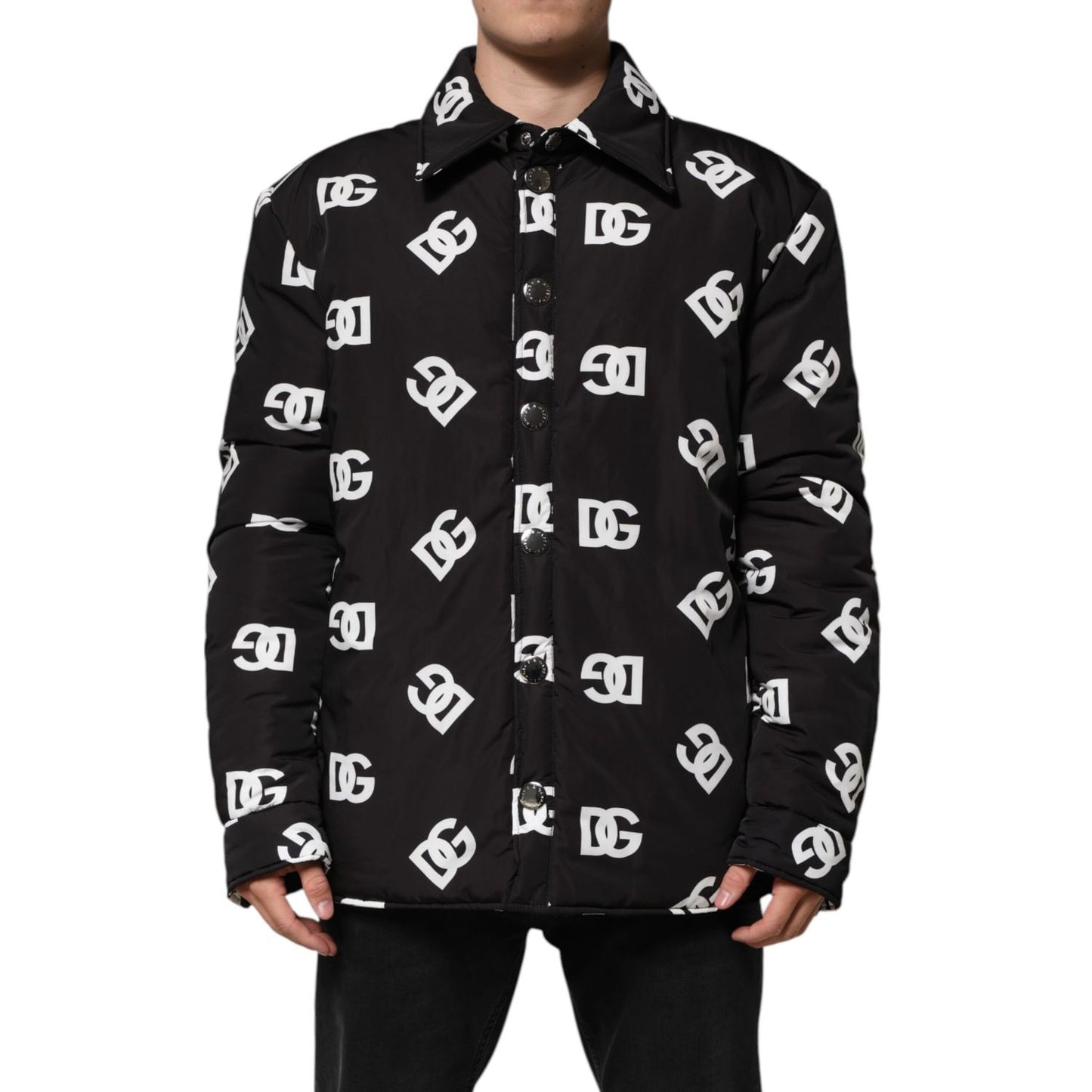 Dolce & Gabbana Black DG Monogram Nylon Windbreaker Jacket