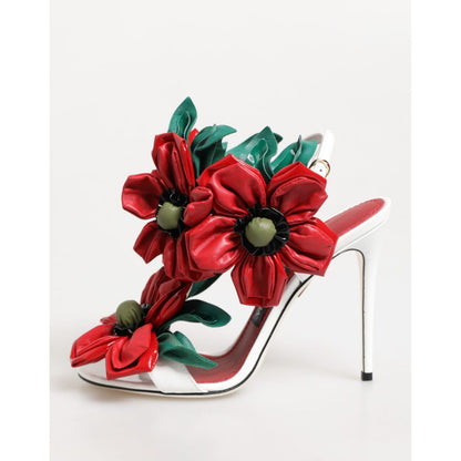 Dolce & Gabbana White Red Floral Detailing Sandals Shoes