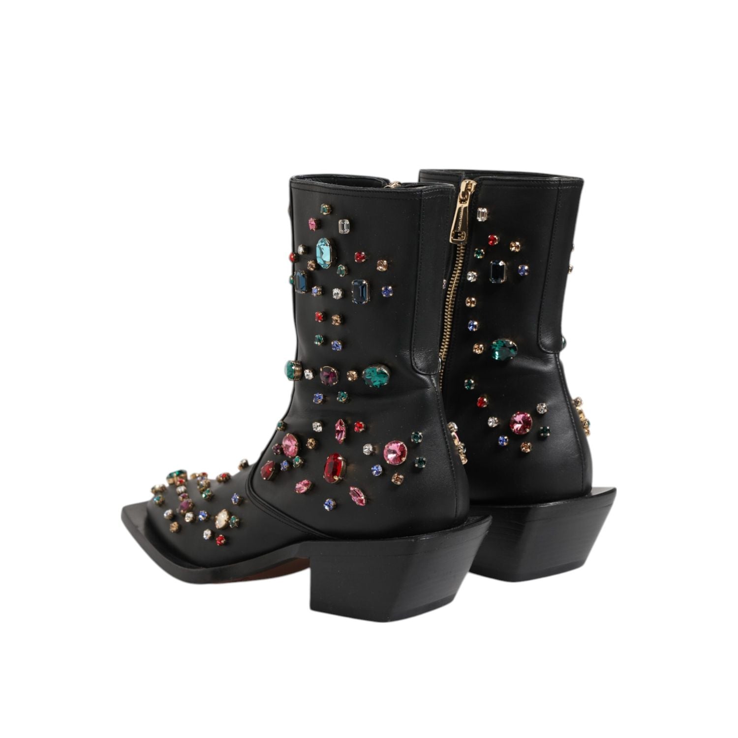 Dolce & Gabbana Black Crystal Cowboy Leather Men Boots Shoes