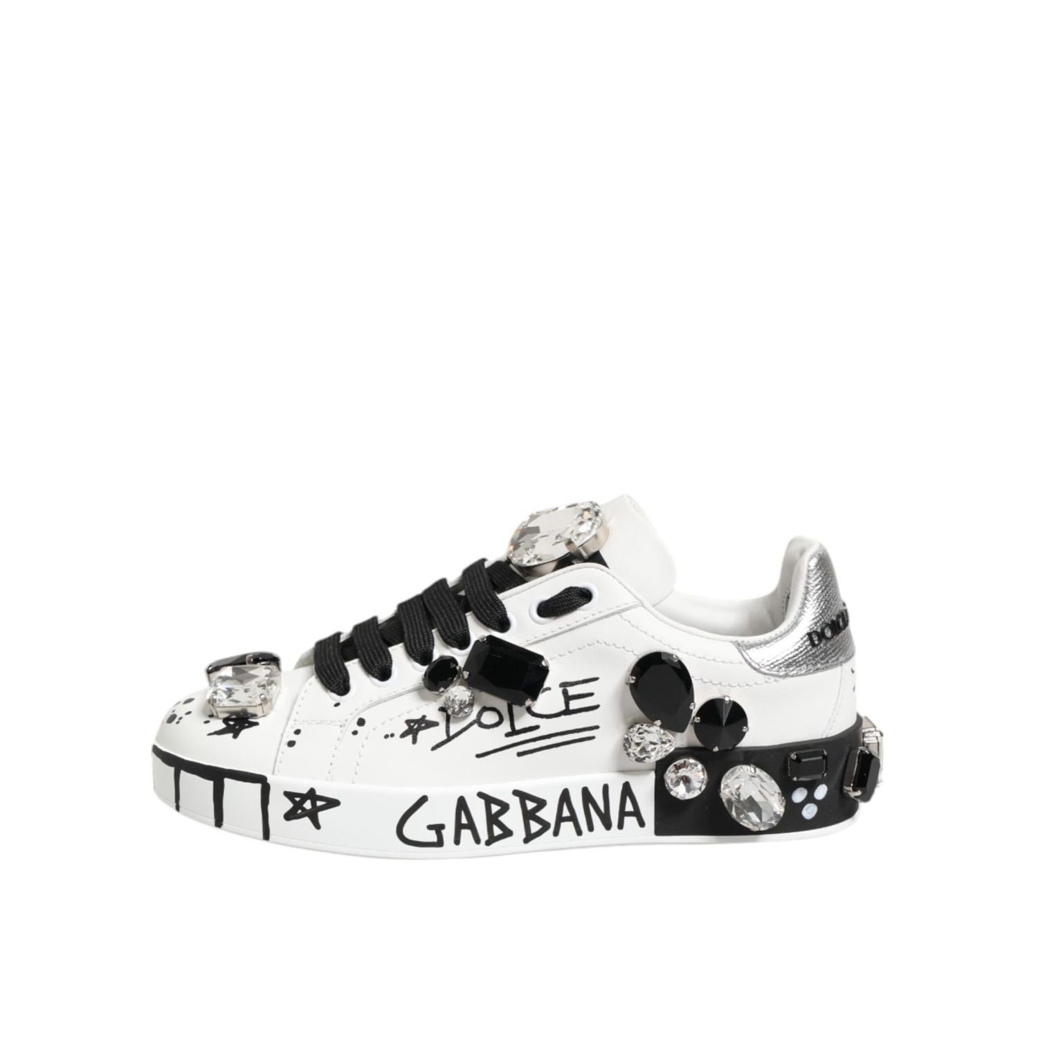 Dolce & Gabbana White Portofino Crystal Sneakers  Shoes