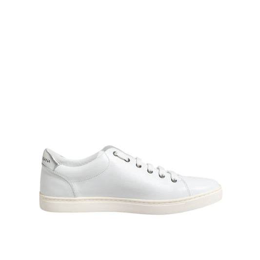 Dolce & Gabbana White Crown Bee Leather Low Top Sneakers Shoes
