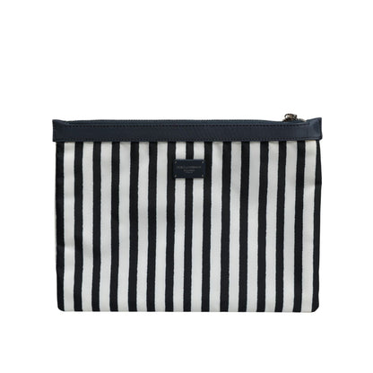 Dolce & Gabbana Black White Striped Logo Plaque Clutch Borse Pouch Bag
