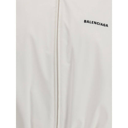 Balenciaga White Polyester Shell Jacket with logo embroidery, high collar, and zipper closure, ideal for comfort and style.
