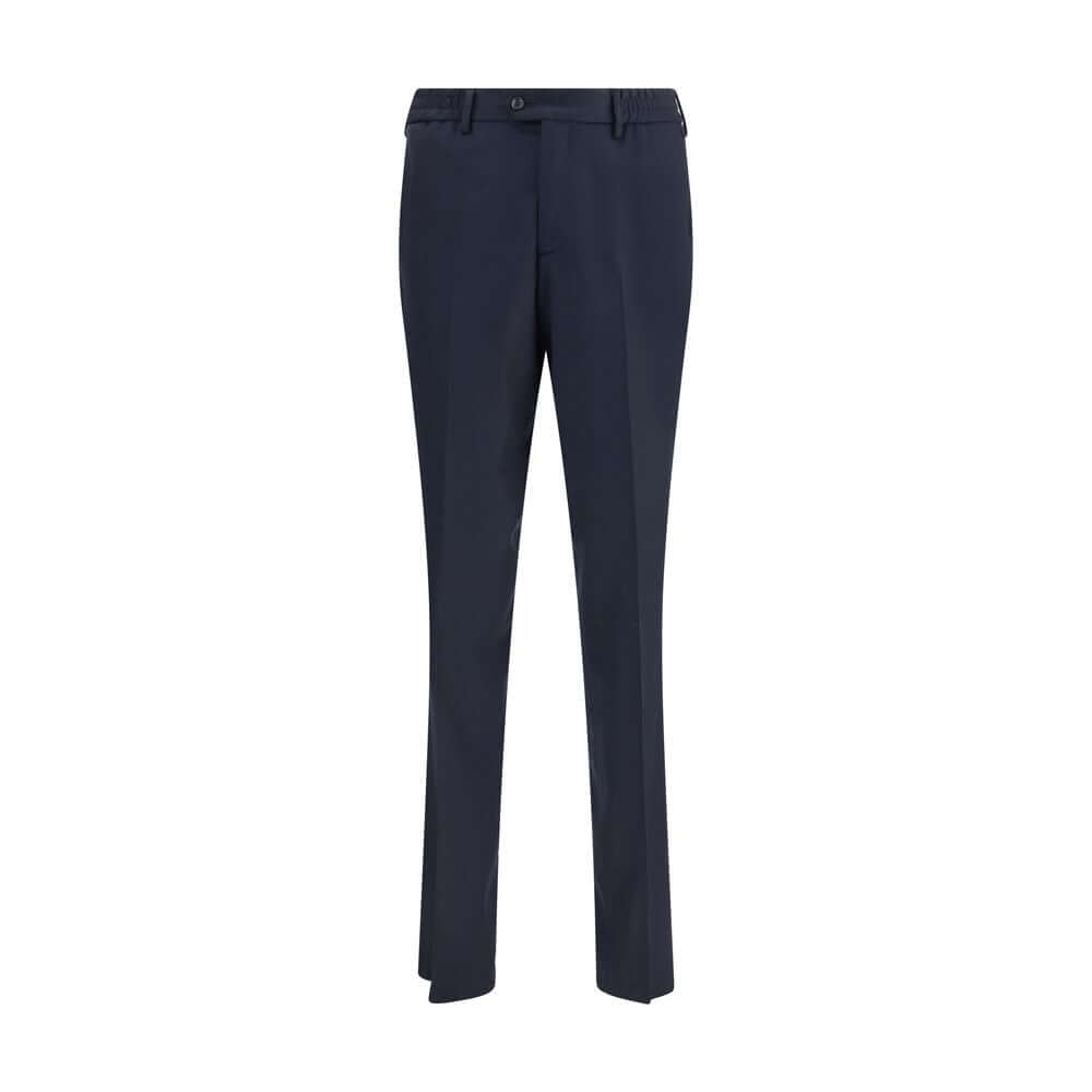 Lardini Blue Fleece Wool Chino Pants with elastic waistband and flush pockets, showcasing elegant and practical design for versatile occasions.