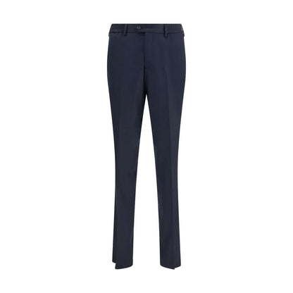 Lardini Blue Fleece Wool Chino Pants with elastic waistband and flush pockets, showcasing elegant and practical design for versatile occasions.