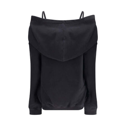 Back view of MM6 Black Cotton Sweatshirt featuring minimalist design, raw-cut hem, and signature stitching by Maison Margiela for AW25.