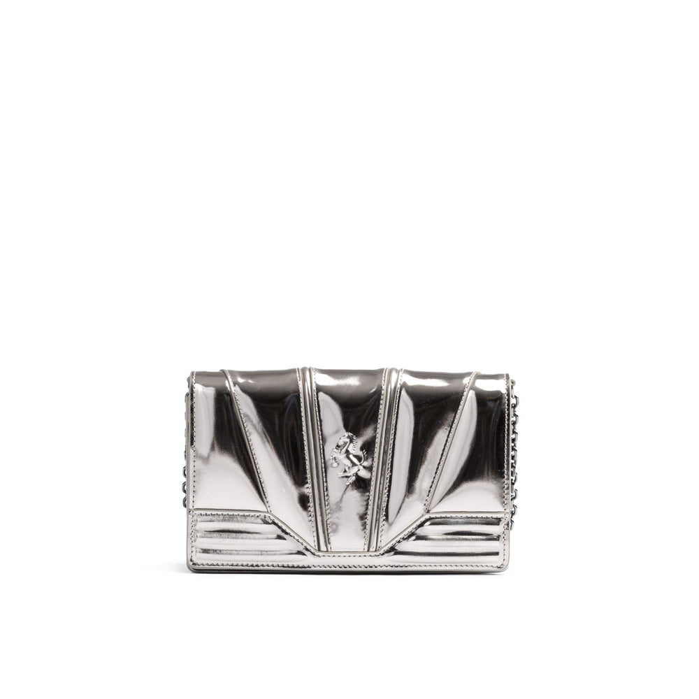 Ferrari Metal Silver GT patent leather bag with chain
