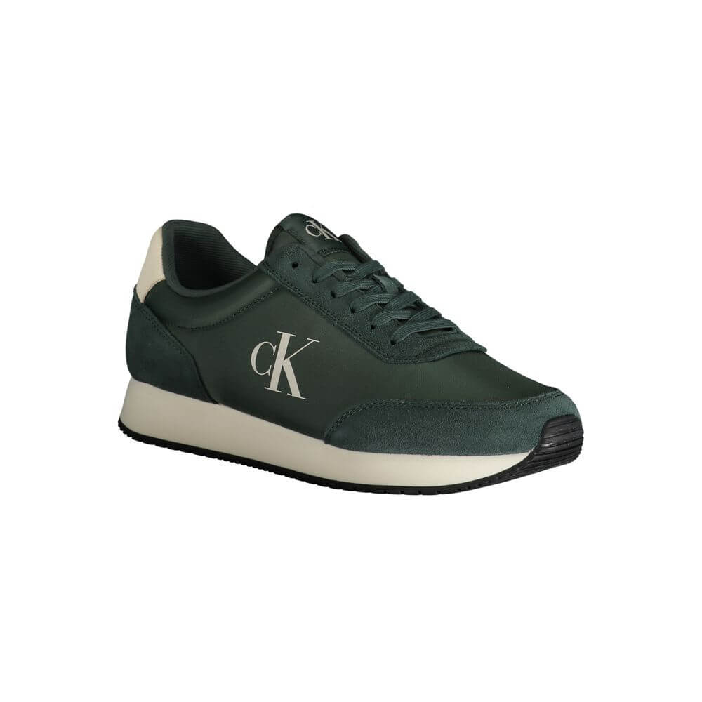 Calvin Klein Green Polyester Sneaker with laces, contrast details, and logo print for sports style.