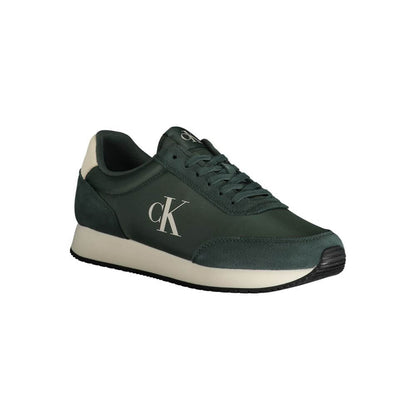 Calvin Klein Green Polyester Sneaker with laces, contrast details, and logo print for sports style.