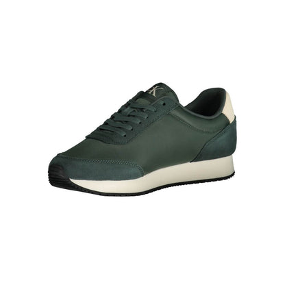 Calvin Klein Green Polyester Sneaker with laces, print, contrasting details, and logo design.
