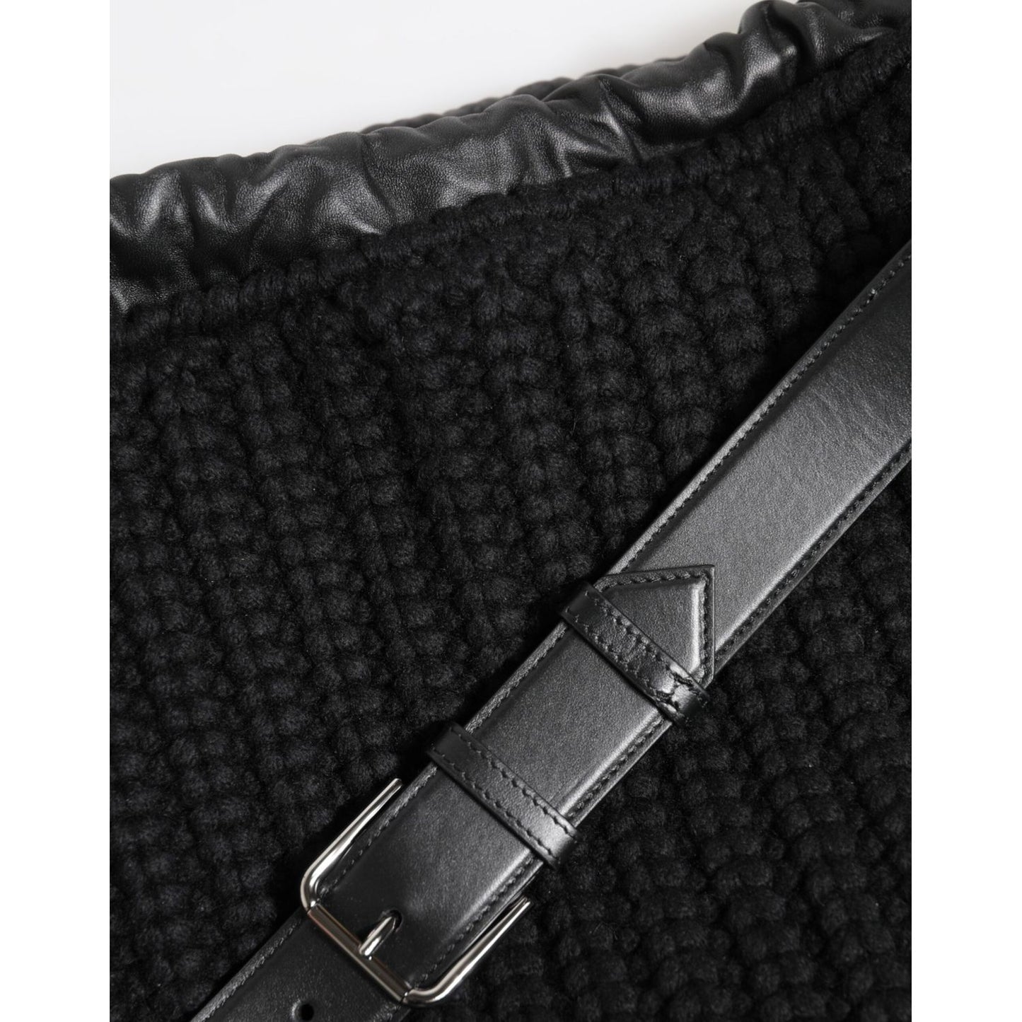 Dolce & Gabbana Black Cashmere Knitted Leather Shoulder Women Borse Bag