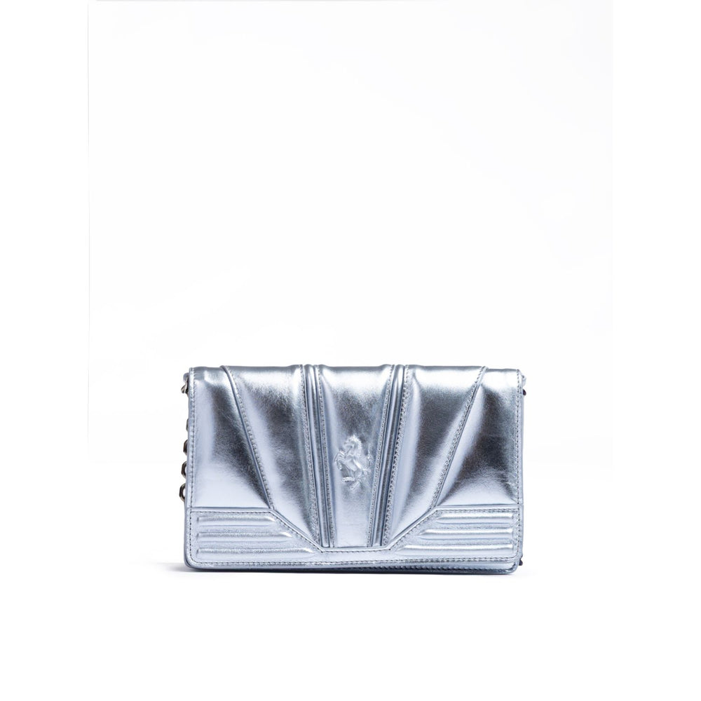 Ferrari Metal light blue GT patent leather bag with chain