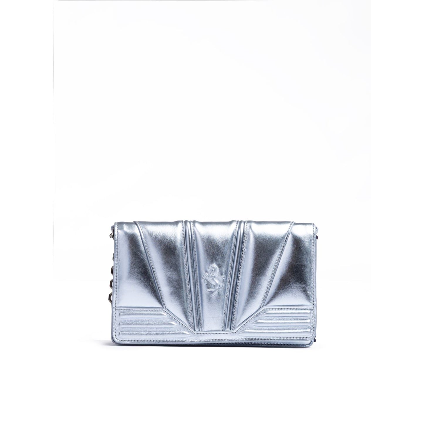 Ferrari Metal light blue GT patent leather bag with chain