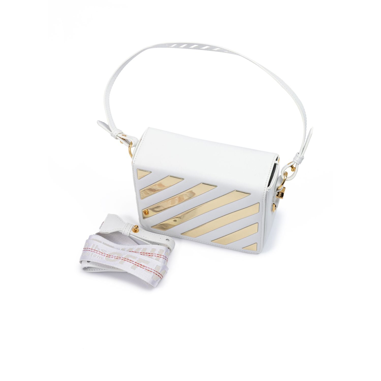 Off-White White/Gold  Metallic Stripe Crossbody Bag